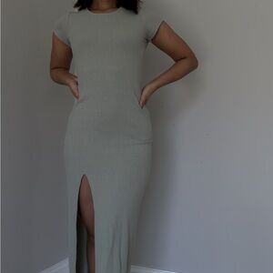 Lounge rib long dress - Sage
